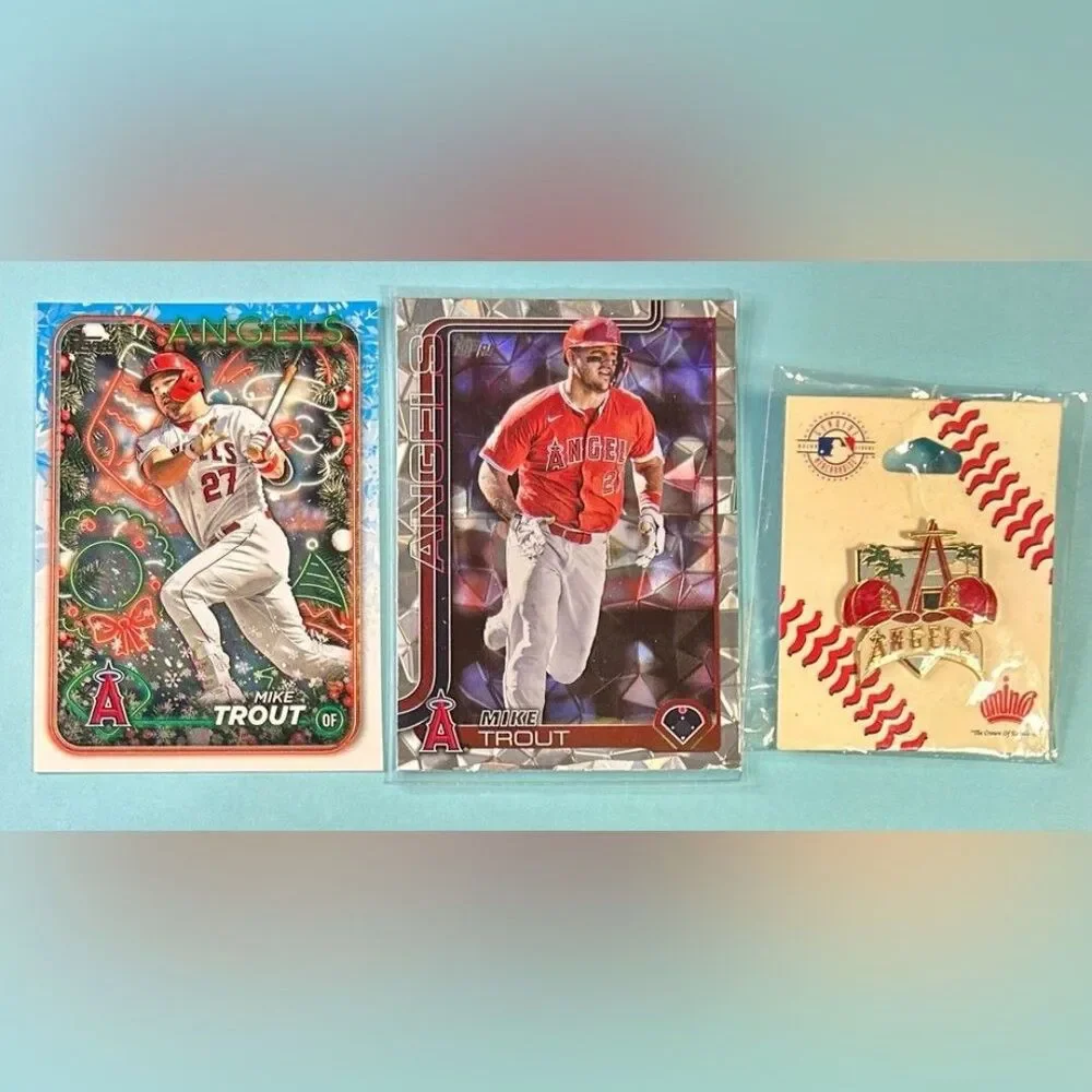 Mike TROUT -2 New Insert SP Cards and California Angels Aminco Logo Pin